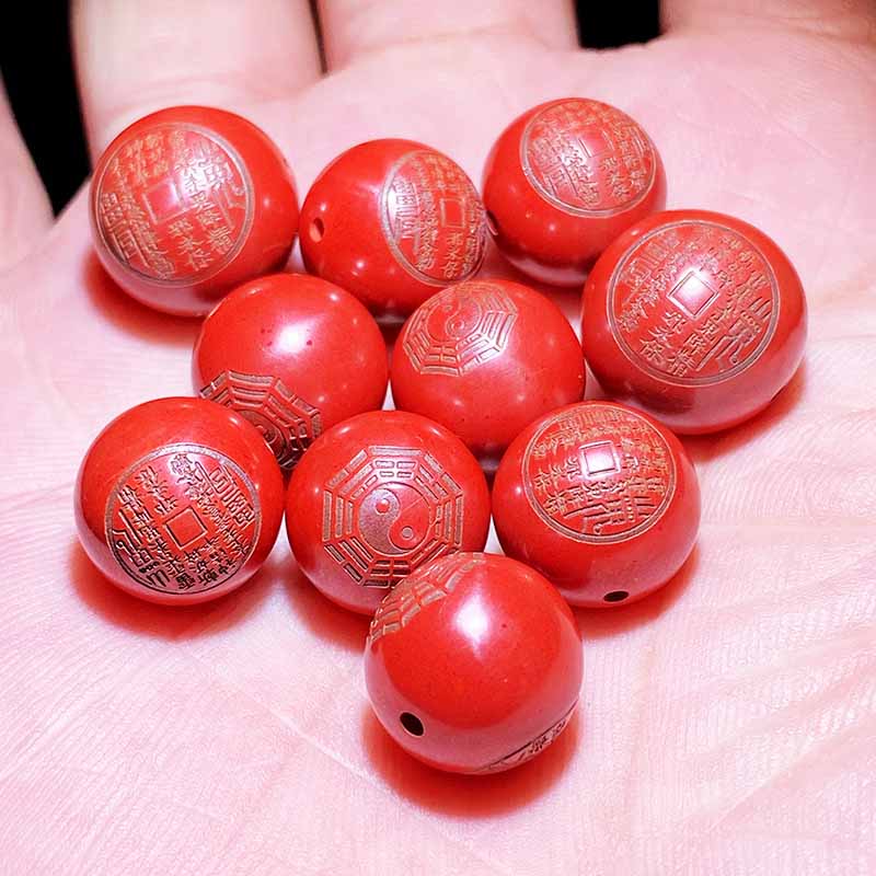 Fiasrel Premium Cinnabar Mountain Spirit Coin Beads | DIY Taoist Ritual Bead Kit | Imperial Vermilion Cinnabar Bagua Charms