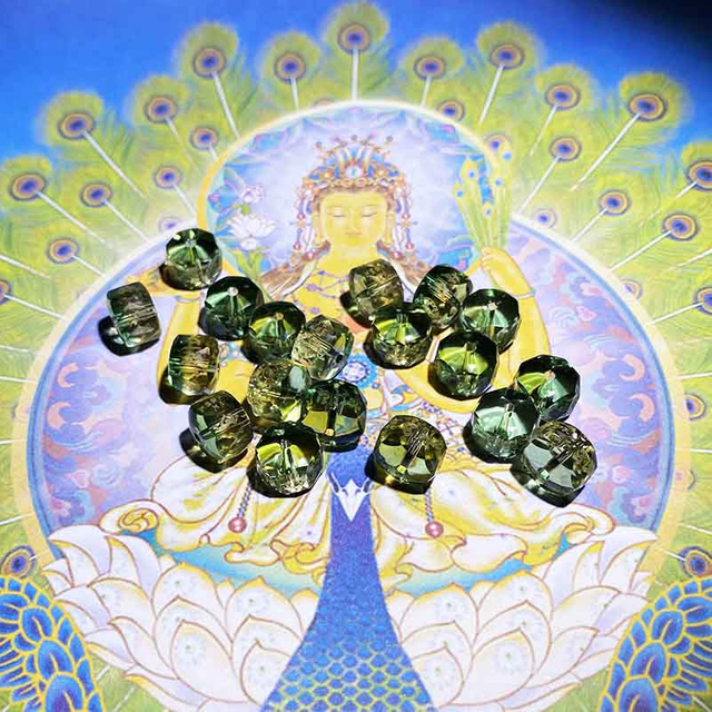 Fiasrel Peacock Dharma King Mantra Beads Faceted Citrine & Green Quartz Scripture Beads Loose Mahamayuri Jewelry Components 