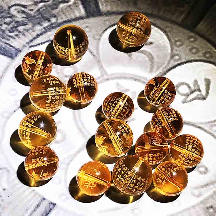 Fiasrel Citrine "Ruyi Wheel King Dharani" Prayer Beads – Engraved Buddhist Mantra Spacers for DIY Mala & Spiritual Bracelets