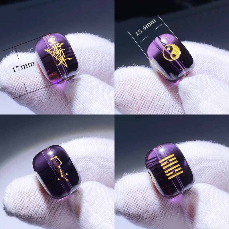 Fiasrel Purple Fire Element Beads - Barrel Shaped Bead Components for Jewelry Making Engraved Nine Purple Li Fire Zodiac Accessories