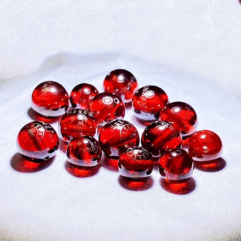 Fiasrel Red Jambhala Mantra Beads | Synthetic Ruby Prayer Beads | Wealth Blessing Loose Beads with Sacred Dharani Engravings
