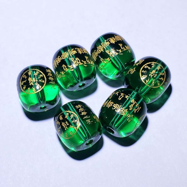 Fiasrel Engraved Green Tara Mantra Beads - Versatile DIY Buddhist Bracelet Making Kit with Spiritual Barrel-shaped Beads