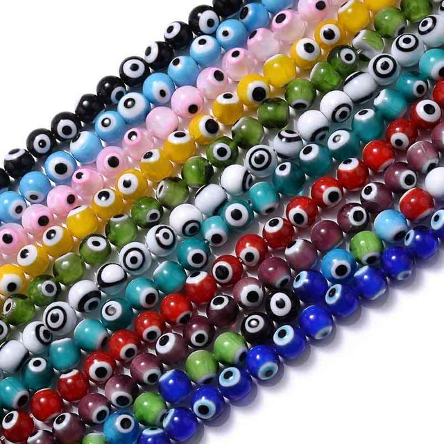 Fiasrel 1bundle 4/6/8/10mm Evil Eye Round Glass Beads Mixed Color Turkish Beads DIY Glass Bead for Bracelet Necklace