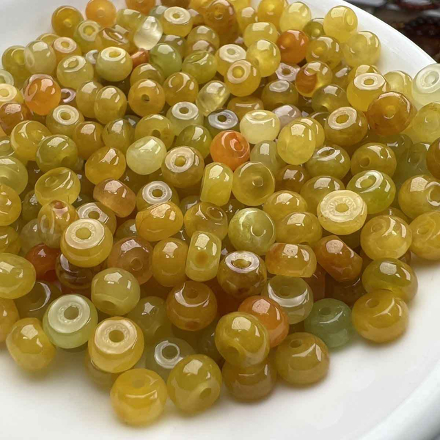 fiasrel 1bundle Natural Icy Yellow Jadeite Abacus Beads – Tri-Color Lucky Beads for DIY Jewelry 