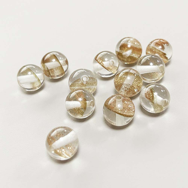fiasrel 1bundle Japanese-style Glass Beads with Gold Sand DIY Crystal Round Beads for Jewelry Making