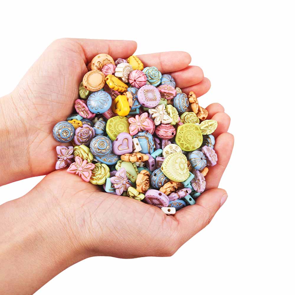 fiasrel 1bundle DIY Irregular-Shaped Beading Kit - Baroque-Style Gold-Trimmed Beads for Bracelet Making