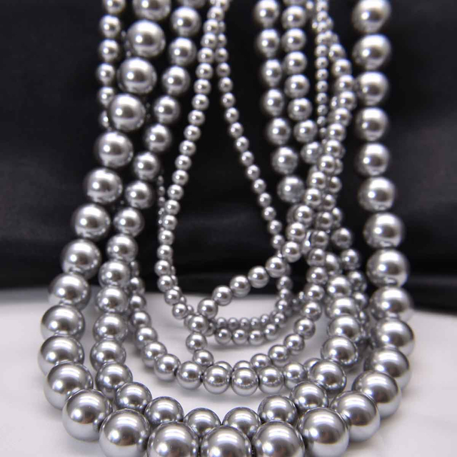 fiasrel 1bundle 3-12mm Matte Gray Crystal Glass Full-Hole Beads, Loose Beads for Stringing, Imitation Pearl DIY Jewelry Accessories for Necklace