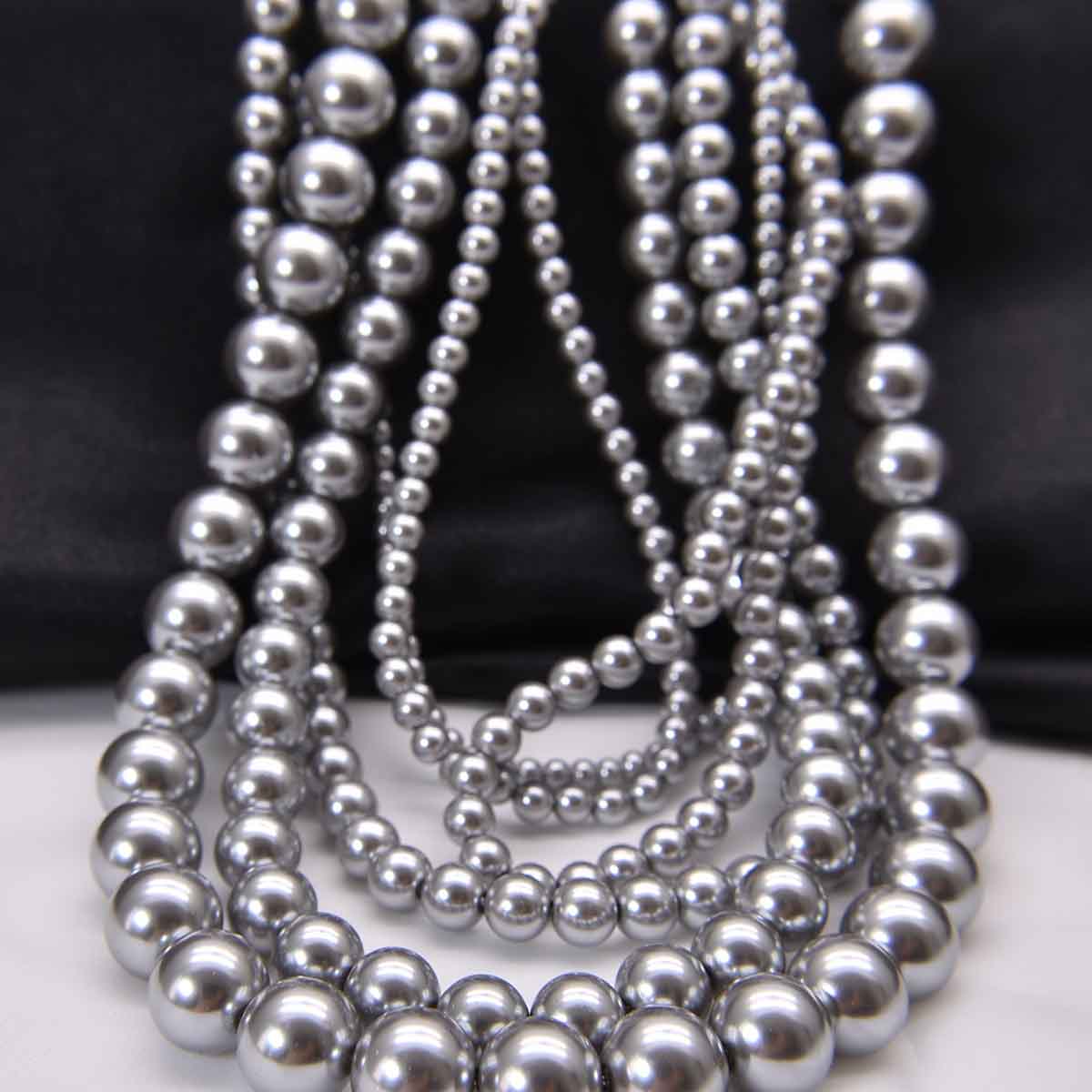 fiasrel 1bundle 3-12mm Matte Gray Crystal Glass Full-Hole Beads, Loose Beads for Stringing, Imitation Pearl DIY Jewelry Accessories for Necklace