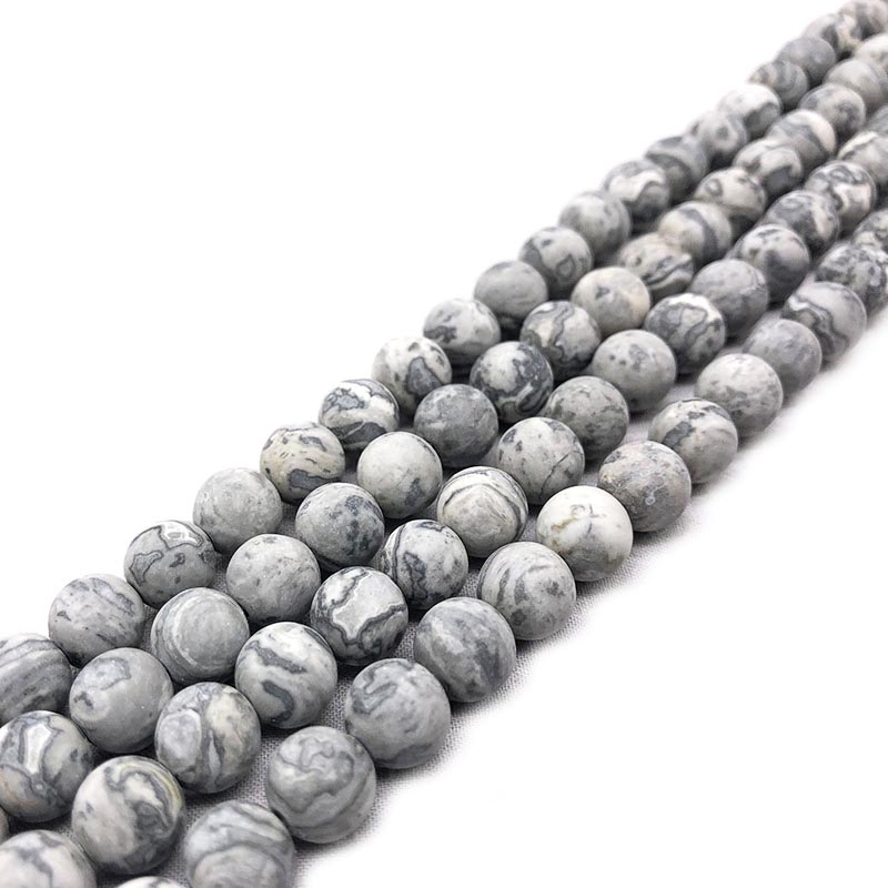 fiasrel 1bundle4-12mm Raw Matte Striped Map Stone Loose Beads DIY Handmade Round Beaded Bracelet Accessories & Earrings