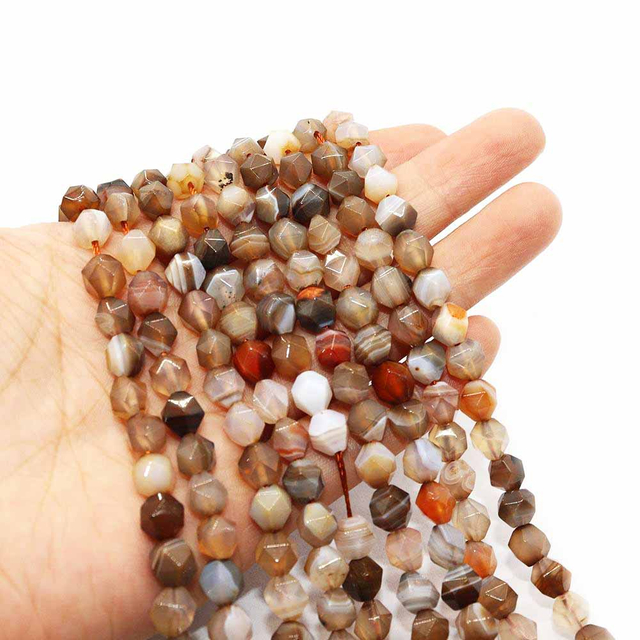 fiasrel 1bundle Natural Stone Striped Agate Loose Beads - 6/8mm Round Straight Hole Beading Strand for Necklace Making
