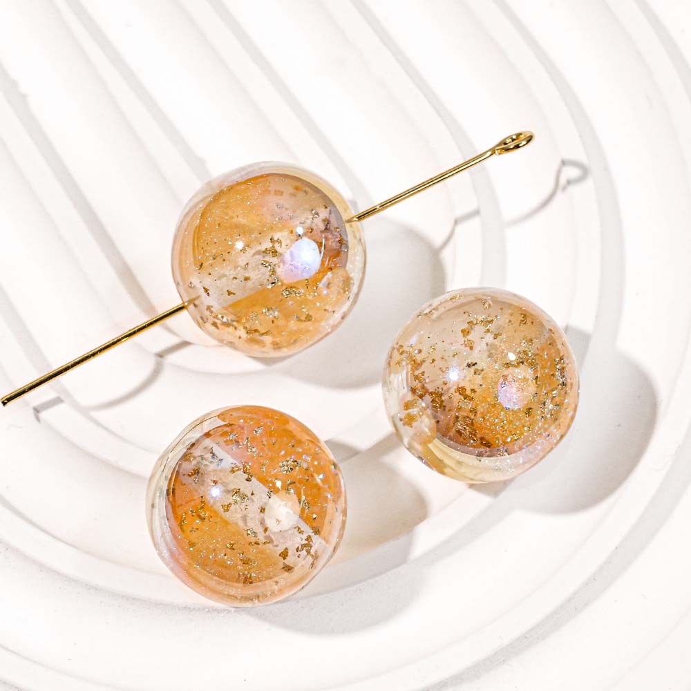 fiasrel 1bundle Gold Foil Round Beads - Loose DIY Beads for Bracelet, Necklace, Phone Charm & Keychain Jewelry