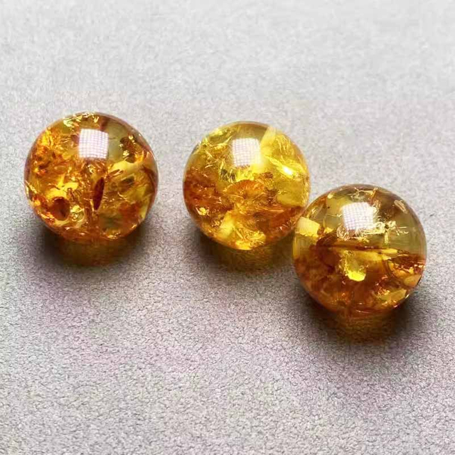 fiasrel 1bundle Amber Sun-Spangled Amber Single Piece Round Bead