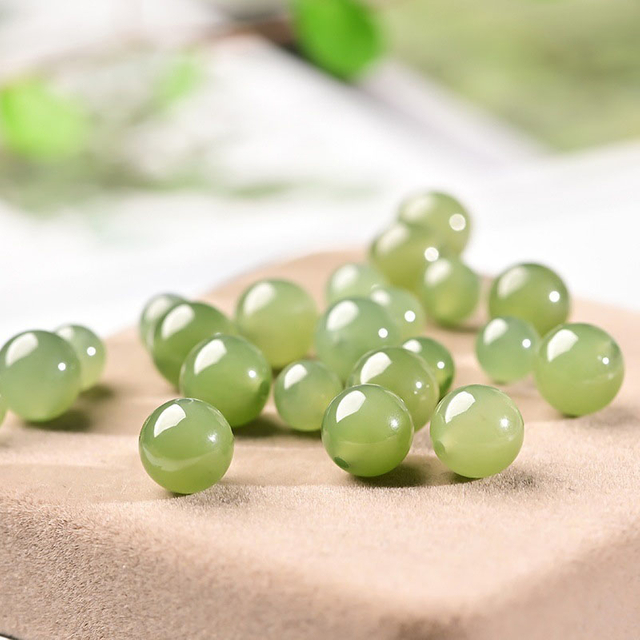 fiasrel 1bundle Natural Hetian Jade Beads, Sunny Water Green Qinghai Nephrite Round Loose Beads, DIY Jewelry Making