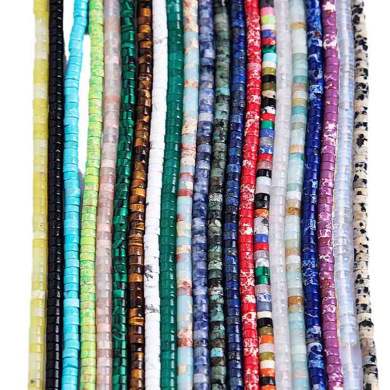 fiasrel 1bundle 2*4mm Tube Beads Natural Stone Colorful Loose Beads for DIY Beading Necklace Cylindrical Spacer Beads