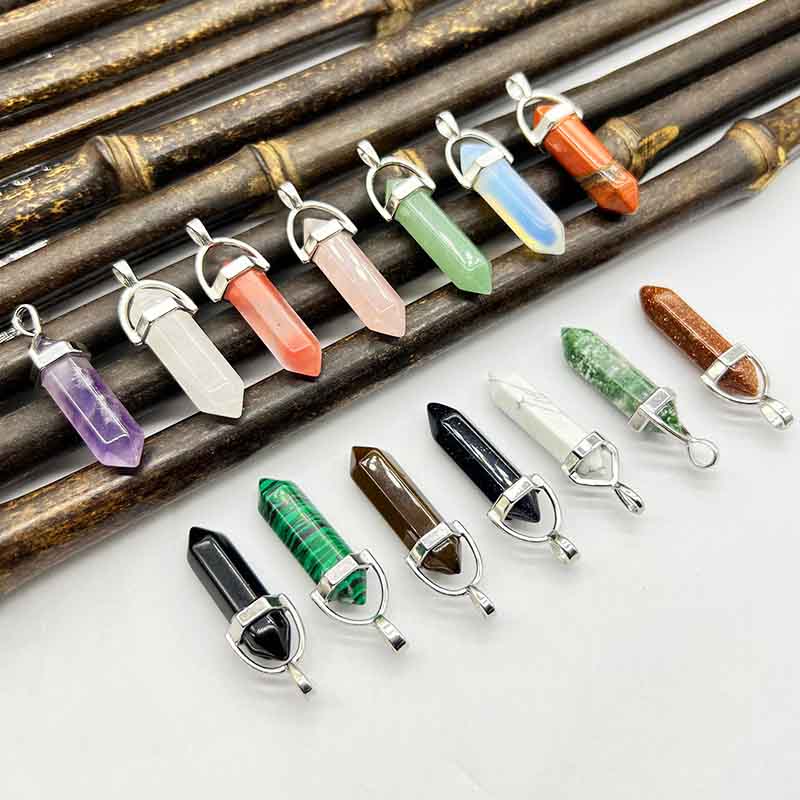 fiasrel Natural Stone Crystal Agate Hexagonal Bullet Pendant Necklace Charm - Amazon Best Seller