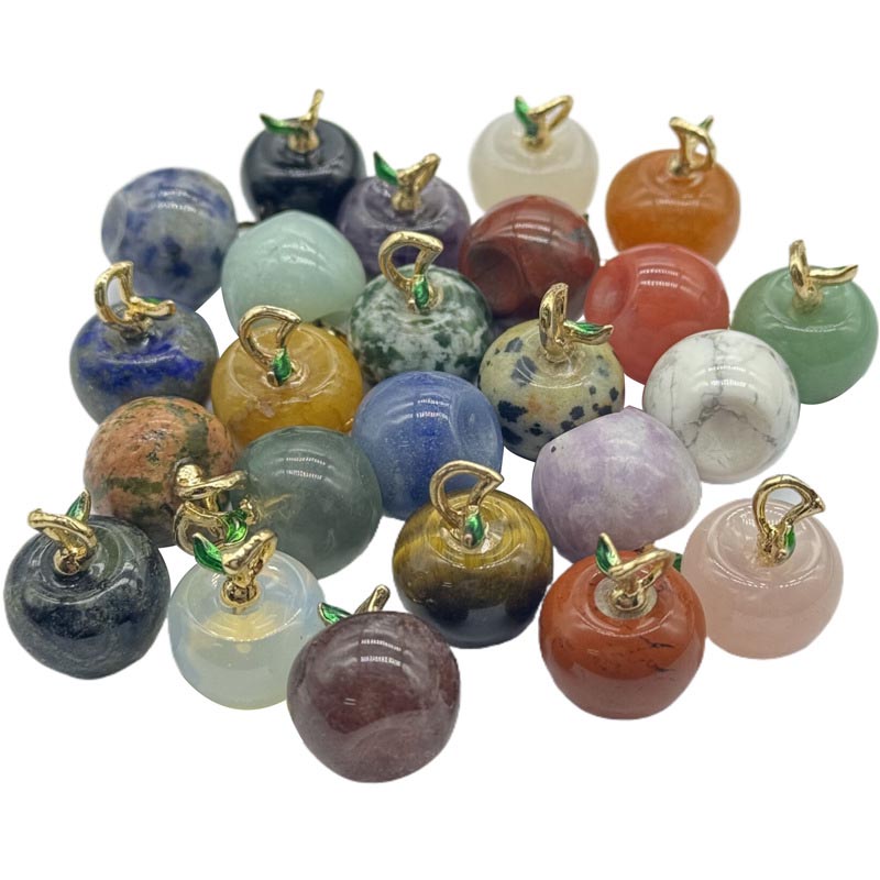 fiasrel Apple Pendant - Natural Stone Crystal Agate/Amethyst/Rose Quartz Tiny Apple Charm for DIY Necklace & Earrings Jewelry