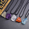 fiasrel Natural Raw Crystal Pendant - Irregular White Pink Purple Yellow Quartz Necklace Jewelry