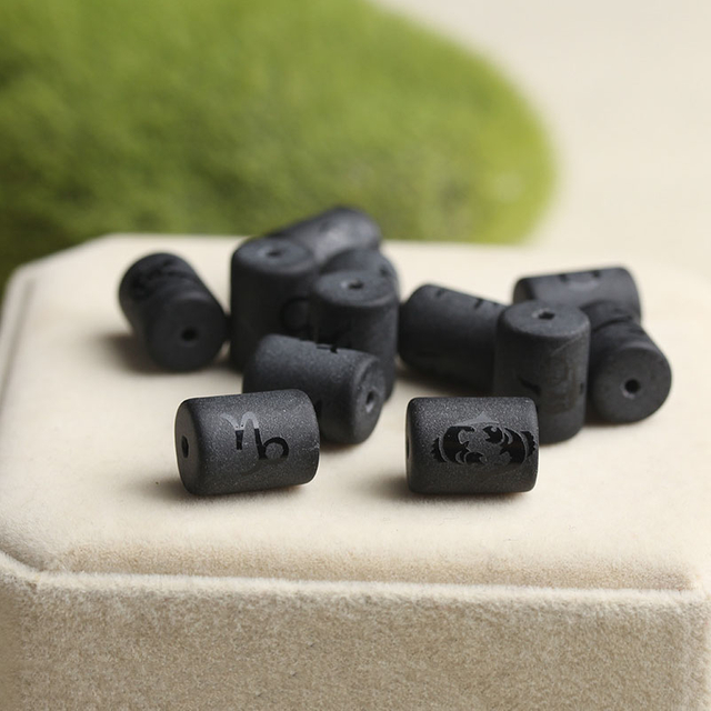 fiasrel 1bundle Zodiac Barrel Beads Kit – Black Stone & Glass Barrel Beads for DIY Bracelet Making & Handmade Jewelry Supplies