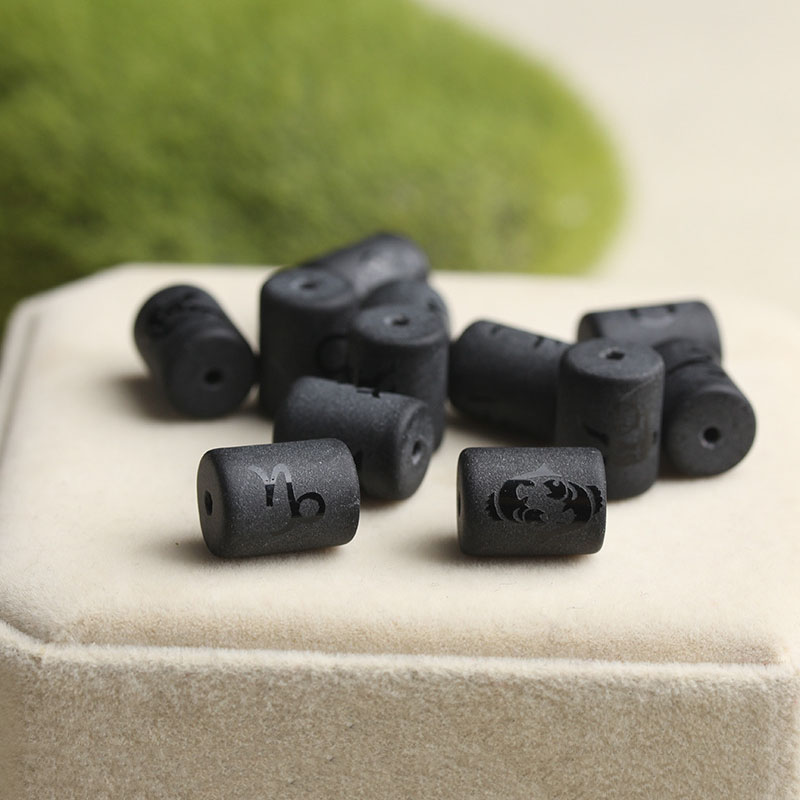 fiasrel 1bundle Zodiac Barrel Beads Kit – Black Stone & Glass Barrel Beads for DIY Bracelet Making & Handmade Jewelry Supplies