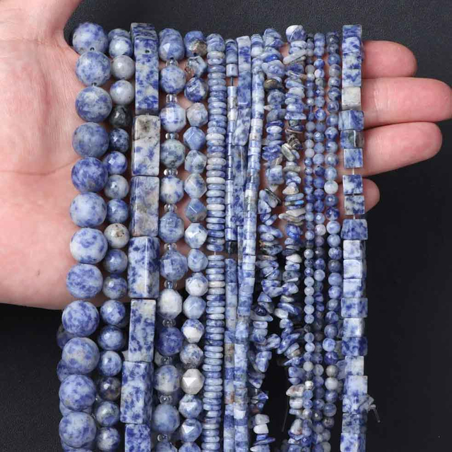 fiasrel 1bundle Blue Speckled Stone Beads – Square Spacers Irregular & Round Beads for DIY Bracelets
