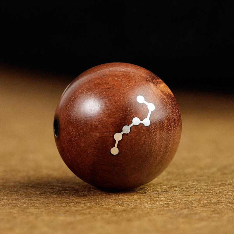 fiasrel 1bundle Black Sandalwood Beads Inlaid with Silver Big Dipper & Southern Dipper Taoist Design