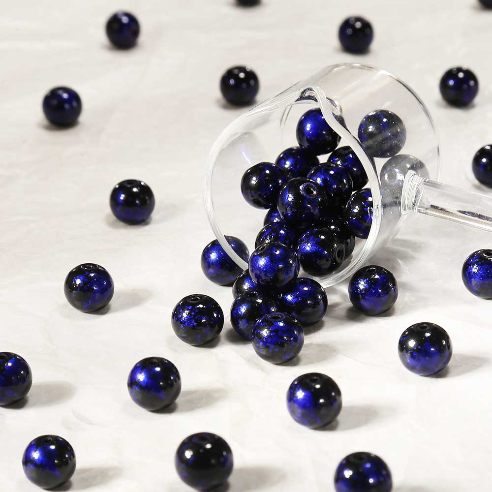 fiasrel 1bundle 10mm Galaxy Glass Beads with Floral Patterns - Porcelain-Like DIY Jewelry 
