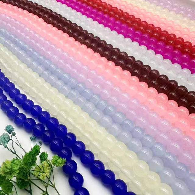fiasrel 1bundle 8mm Fake Jade Glass Beads Round Loose Beads for DIY Jewelry Making