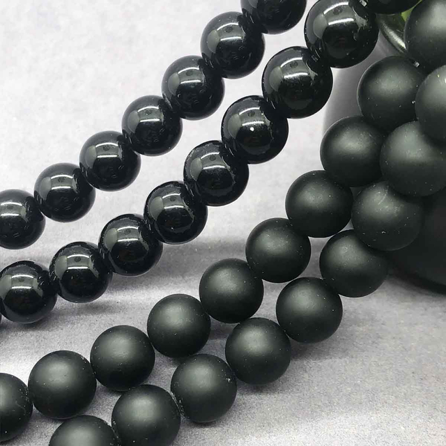 fiasrel 1bundle Black Glass Beads - Smooth & Frosted Round Loose Beads for Jewelry Making