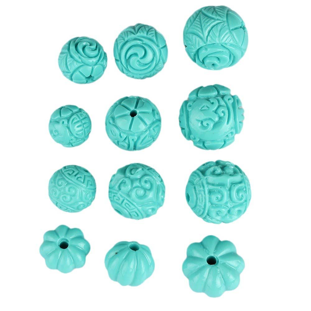 fiasrel 1bundle Turquoise-Pattern Carved Beads - Imitation Turquoise Pumpkin & Dragon Motif Round Loose Beads