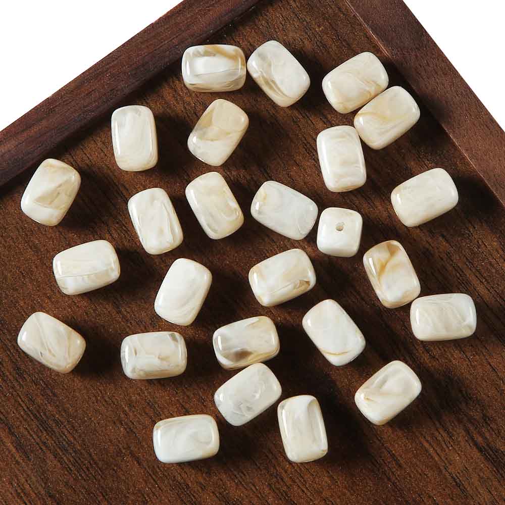 fiasrel 1bundle Korean-Style Square Grain Beads Marbleized Vintage Jade Resin Beads for DIY Jewelry Making