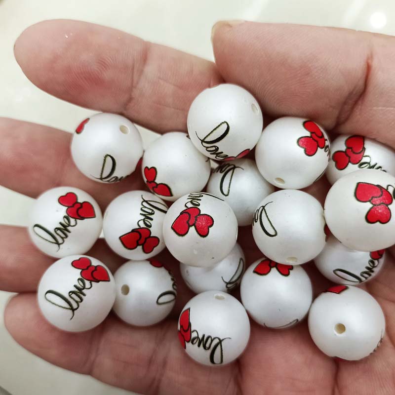 fiasrel 1bundle 16mm Matte Printed LOVE Heart Beads – Stylish Round Beads for DIY Jewelry