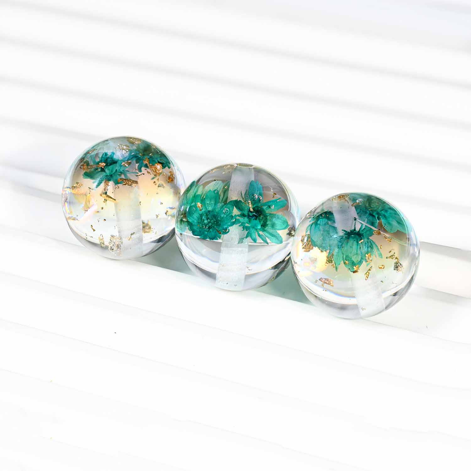 fiasrel 1bundle Heidi Golden Floral Beads – Premium Dried Flower & Gold Foil Round Beads for DIY Phone Charms & Jewelry