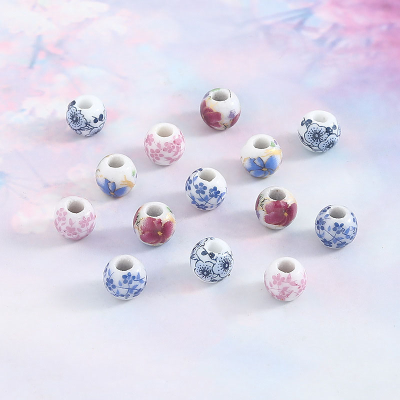 Fiasrel 6mm 10pcs Blue and white ceramic beads