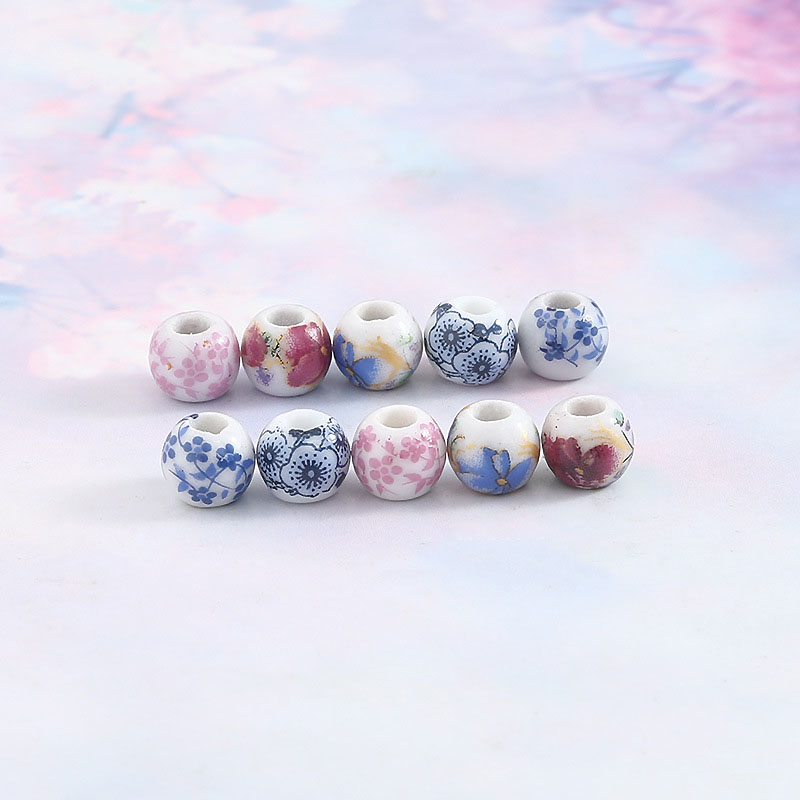 Fiasrel 6mm 10pcs Blue and white ceramic beads