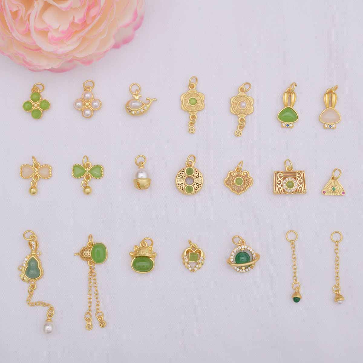 Fiasrel DIY Sand Gold Rabbit Clover Gourd Samll Drop Pendant