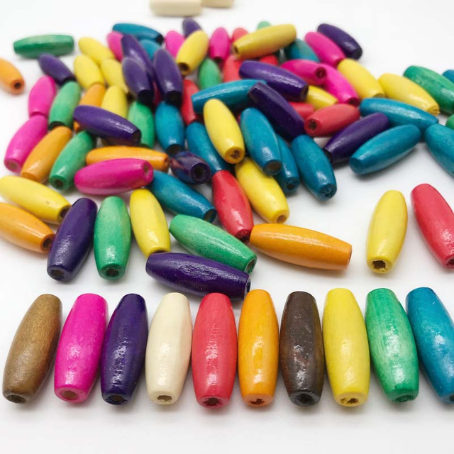 Fiasrel 23*8mm 15*7mm 50pcs Colored Oval Maple Long Row Wood Beads