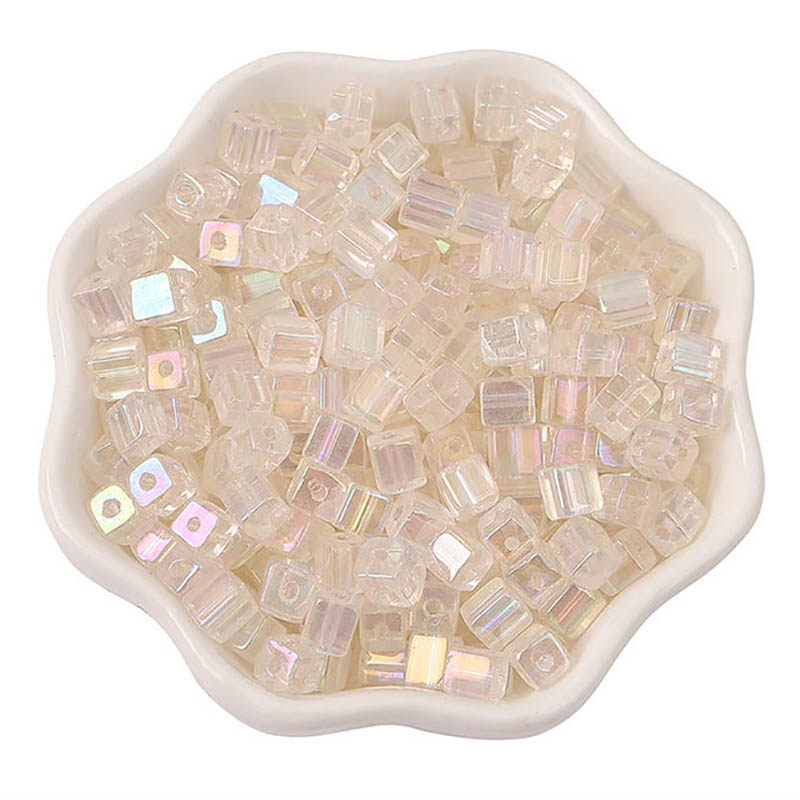 Fiasrel 5mm Iridescent Dyed-Core Glass Square Sugar Beads