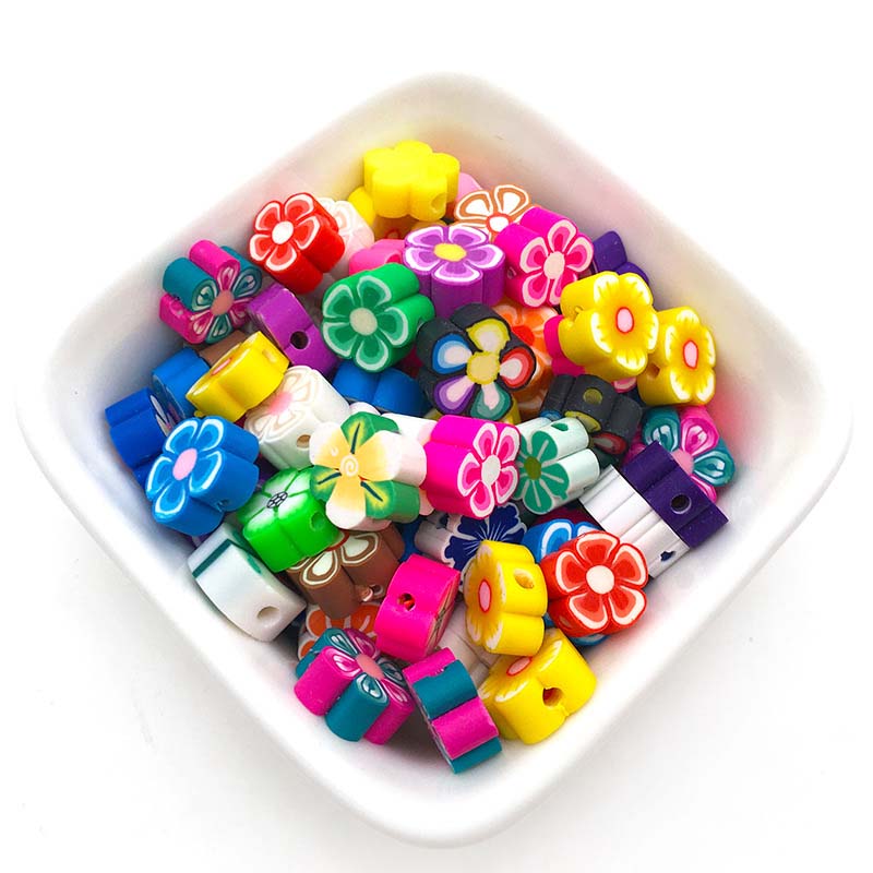 Fiasrel 100pcs Mixed-color flower-shaped soft clay spacer beads