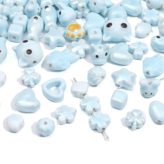 Fiasrel Blue flower and grass ceramic beads