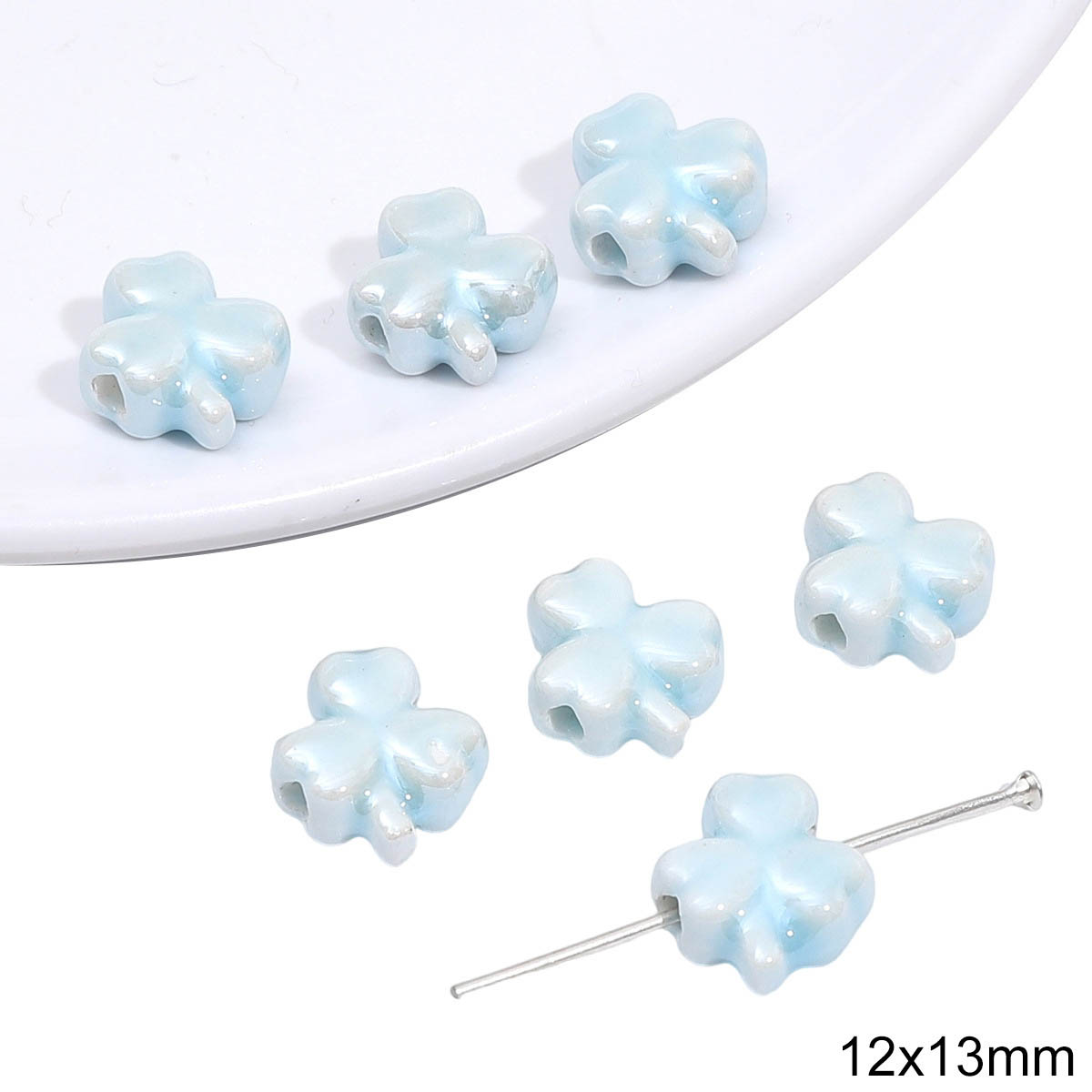 Fiasrel Blue flower and grass ceramic beads
