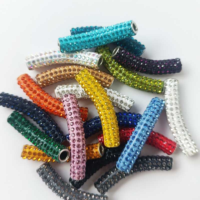 Fiasrel 2pcs Full-drilled curved tube soft clay DIY Shamballa Beads