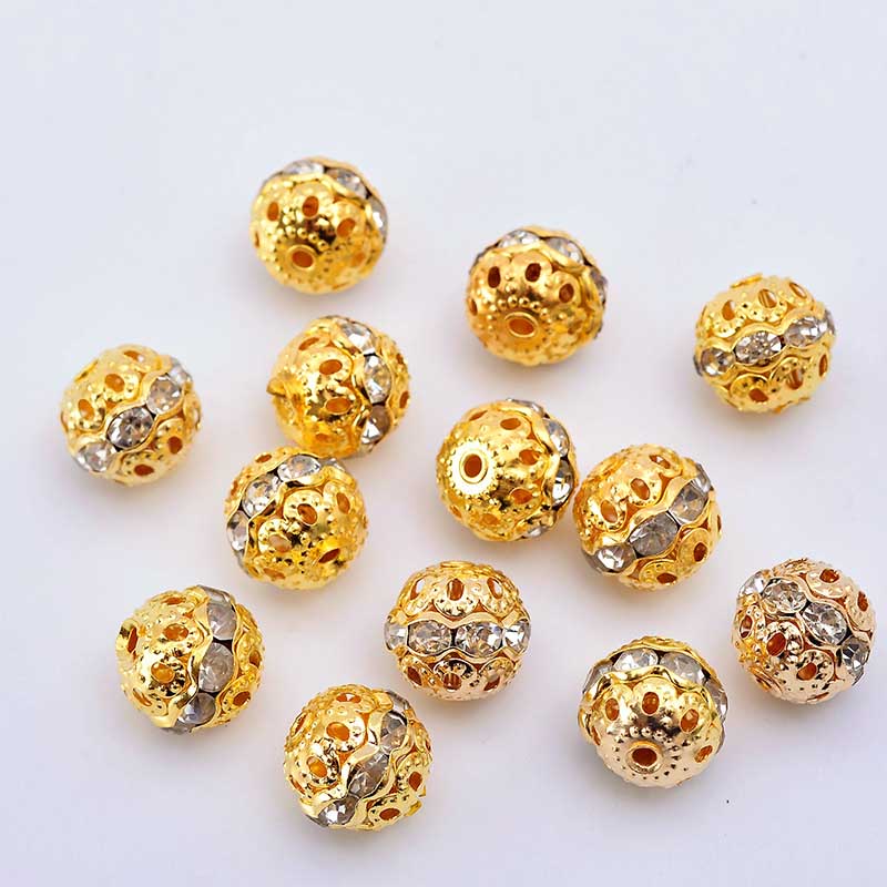 Fiasrel 20pcs Gold and silver colored diamond balls DIY Shamballa Beads