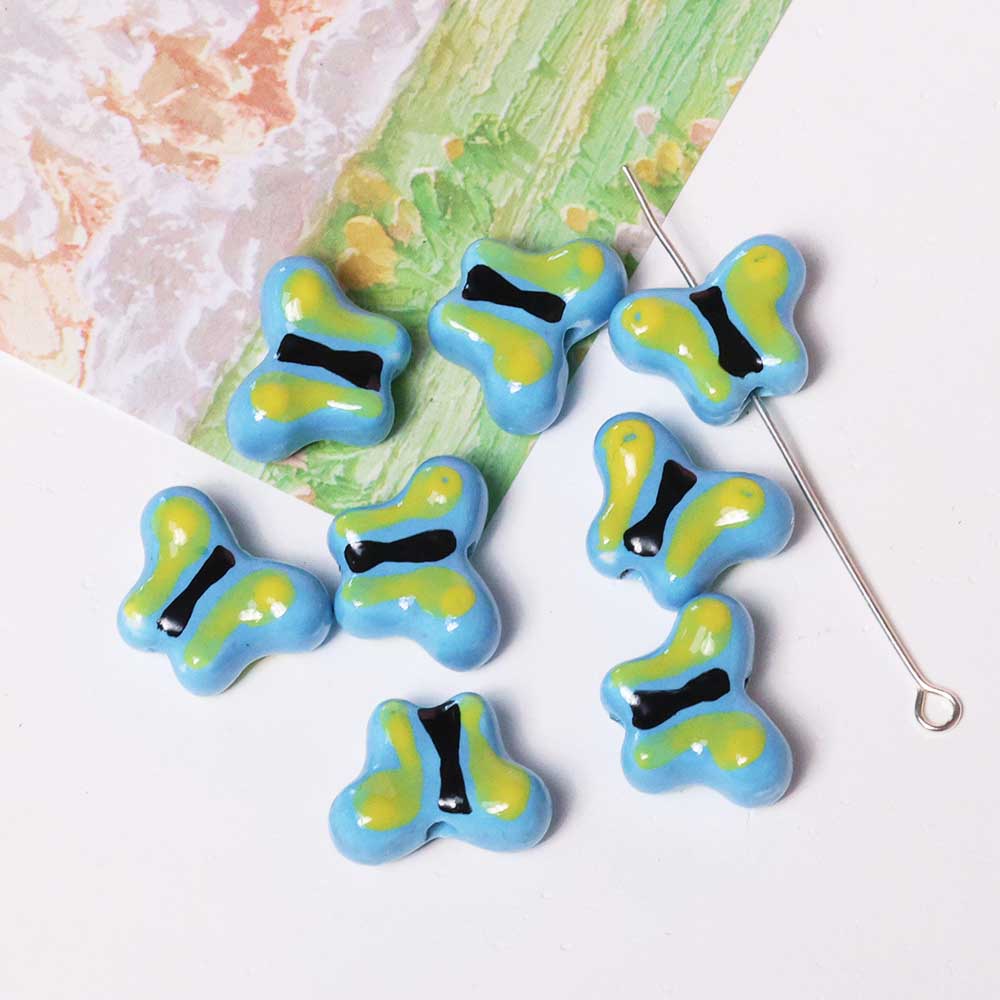 Fiasrel Blue hand-painted butterfly ceramic beads