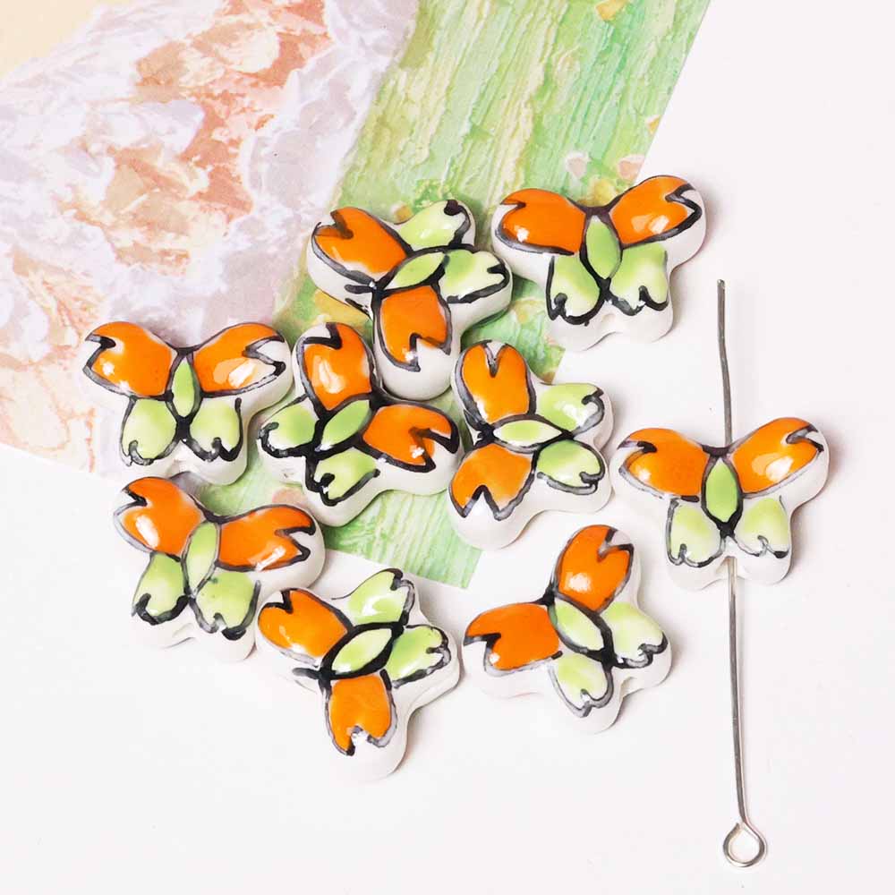 Fiasrel Green hand-painted butterfly ceramic beads