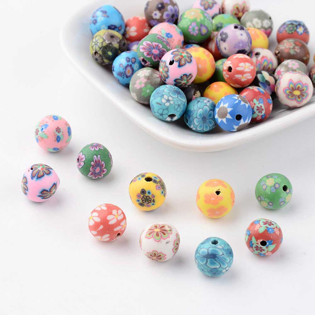 Fiasrel 50pcs Colored printed soft clay beads
