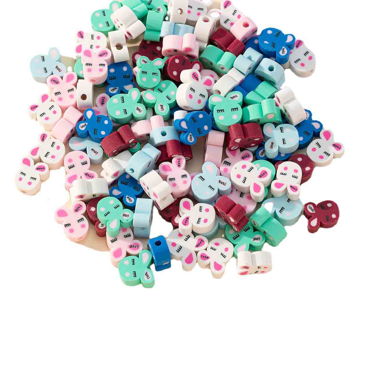 Fiasrel 200pcs Colorful little rabbit soft clay beads