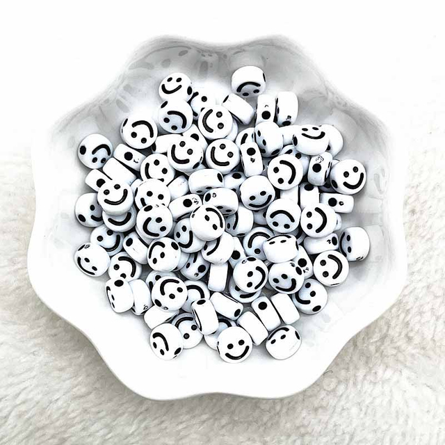 Fiasrel 100pcs 4*7mm Round Acrylic Smile Face Beads