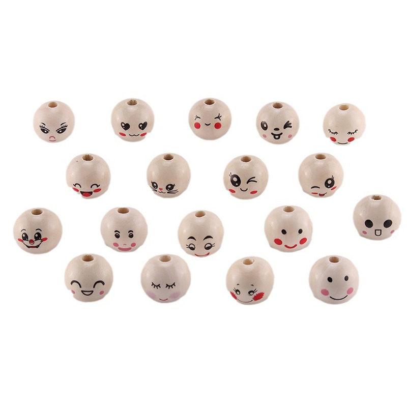 Fiasrel 100pcs 20mm Three-color smiley face wooden beads