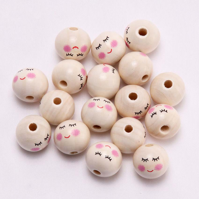 Fiasrel 100pcs 20mm Three-color smiley face wooden beads