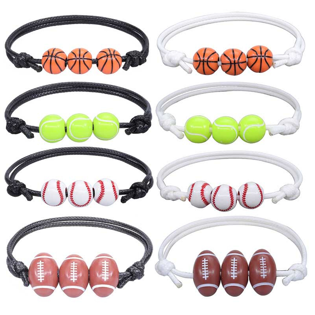 Fiasrel 2pcs Basketball and baseball wax thread woven bracelets